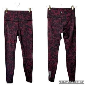 Lululemon Wunder Under Super High Rise Tight 27” Size 8 Black Burgundy Merlot